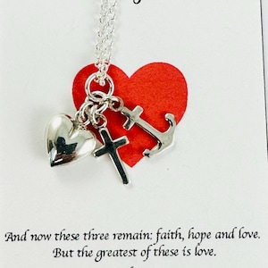 Heart Cross Anchor Necklace,Love Faith Hope Necklace,Christian Jewelry,Initial Necklace,First Communion Necklace,1 Corinthians 13