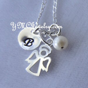 Silber personalisierte Engel Halskette, Schutzengel Halskette, Anfangsbuchstaben Birthstone Halskette, erste Kommunion Taufe Halskette, Sympathie Geschenk