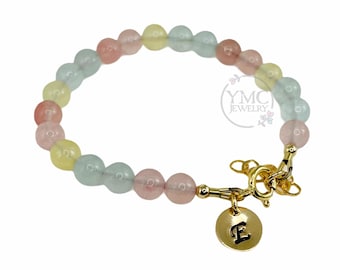 Gold Personalized Easter Multicolor Jade Bracelet,Colorful Easter Bracelet,Little Girls Present Gift For Easter Basquet,Toddler Bracelet