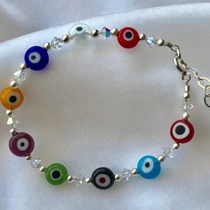 Evil Eye Crystal Bracelet, Multi-color Evil Eye Bracelet, Baby Protection Bracelet, Lucky Evil Eye Bracelet, Turkish Evil Eye Bracelet