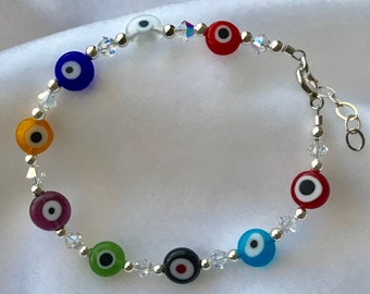 Evil Eye Crystal Bracelet, Multi-color Evil Eye Bracelet, Baby Protection Bracelet, Lucky Evil Eye Bracelet, Turkish Evil Eye Bracelet