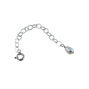 One 1&quot; Inches Sterling Silver Jewelry ExtenderChain with Freshwater Pearl Charm,Lengthen Layering Necklaces-Bracelets,extender with charm