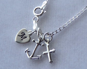 Heart Cross Anchor Necklace,Love Faith Hope Necklace,Christian Jewelry,Initial Necklace,First Communion Necklace,1 Corinthians 13