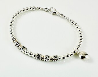 Sterling Silver Mother Grandchildren's Children's Initials Bracelet,Personalized Mother's Day Gift Nana Mimi Gigi Nonna Grandma Mom Gramma