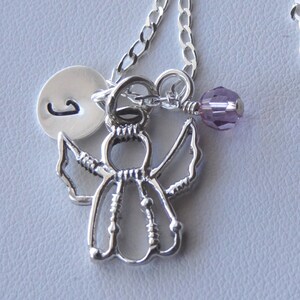 Collar de ángel personalizado conmemorativo, collar de ángel de la guarda, collar con piedra de nacimiento con letra inicial, collar de bautismo de primera comunión