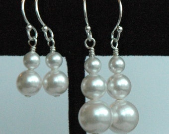 Mother and Daughter Crystal Pearls and Sterling Silver Earrings,Mom & Me Earrings,Family Earrings,Grandma Mommy Me Jewelry Earrings Set