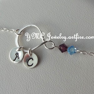 Sterling Silver Infinity Bracelet, Initial, Birthstone Bracelet, Family Birthstone Infinity Bracelet, Infinity Bracelet, Grandma