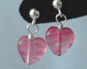 Rose Heart Sterling Silver Post Earrings,Valentine's Day Heart Earrings,Rose Heart Earrings,Crystal Heart Earrings,Small Pink Heart Earrings