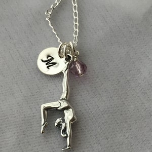 Sterling Silver Personalized Gymnastic Necklace, Birthstone Necklace, Gymnast Necklace, Personalized Gymnast Charm Jewelry,Initial Necklace image 3