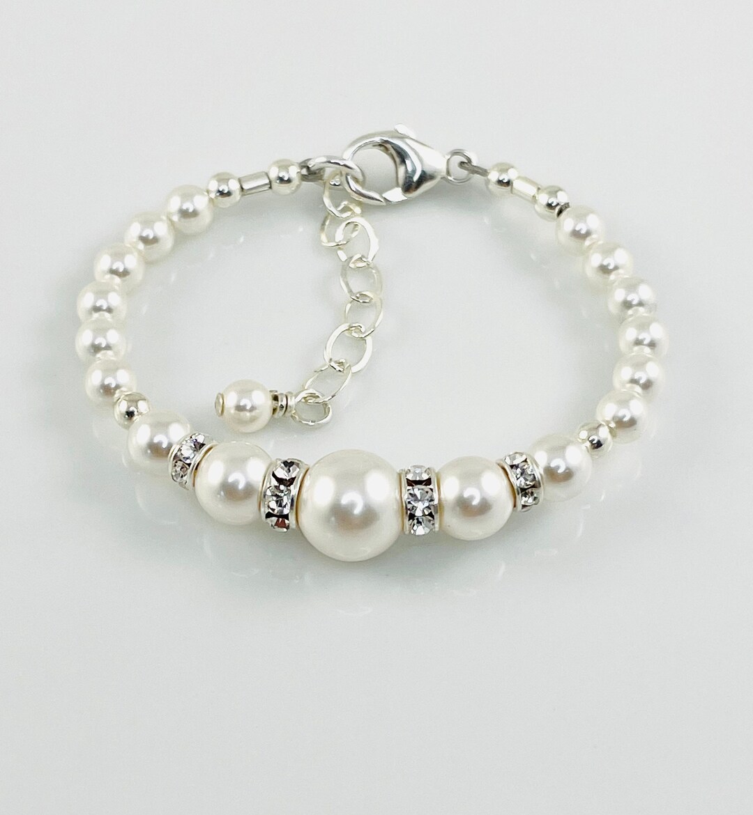 Flower Girl Pearl Braceletcrystal Pearl and Rhinestone Rondelle