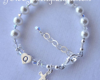Baptism Personalized Baby Initial Rosary Bracelet,Baby Baptism Bracelet,First Communion Bracelet,Confirmation Bracelet,Christening Bracelet