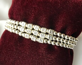 Armband i sterlingsilver med namn till mor, armband till mor, armband till mors dag, armband till mors dag, armband till mormor, namnarmband, armband med tre strängar
