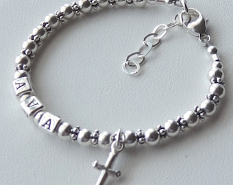 BOY - GIRL- Sterling Silver Boy Name Bracelet, Boy Name Bracelet,Personalized Baby Boy Name Bracelet, Baptism Bracelet, Cross Name Bracelet