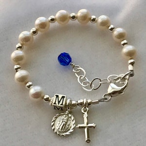Real Pearl Baptism Initial Rosary Bracelet, First Communion Bracelet,Confirmation Bracelet,Real Pearl Baptism Bracelet,Baby Baptism Bracelet