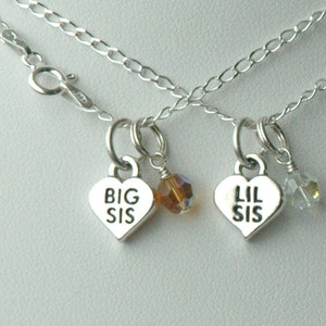 Set of Two-Big  Sister Little Sister Birthstone Necklaces,Big Sis Lil Sis Necklace,Big Sis Lil Sis Jewelry,Big Sister Lil Sister Necklace