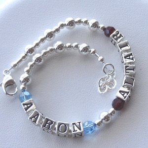 Sterling Silver Mother Bracelet, Two 2 Children Name Bracelet, Mother Bracelet, Bracelet Gift for Grandmother Nanny Mimi Gigi, Name Bracelet