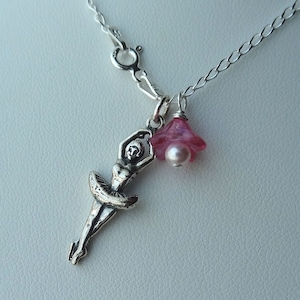 Sterling Silver Prima Ballerina Ballet Pink Flower Necklace,Ballerina Necklace,Ballet Necklace,Recital Gifts Necklace,Dancer Gift  Jewelry