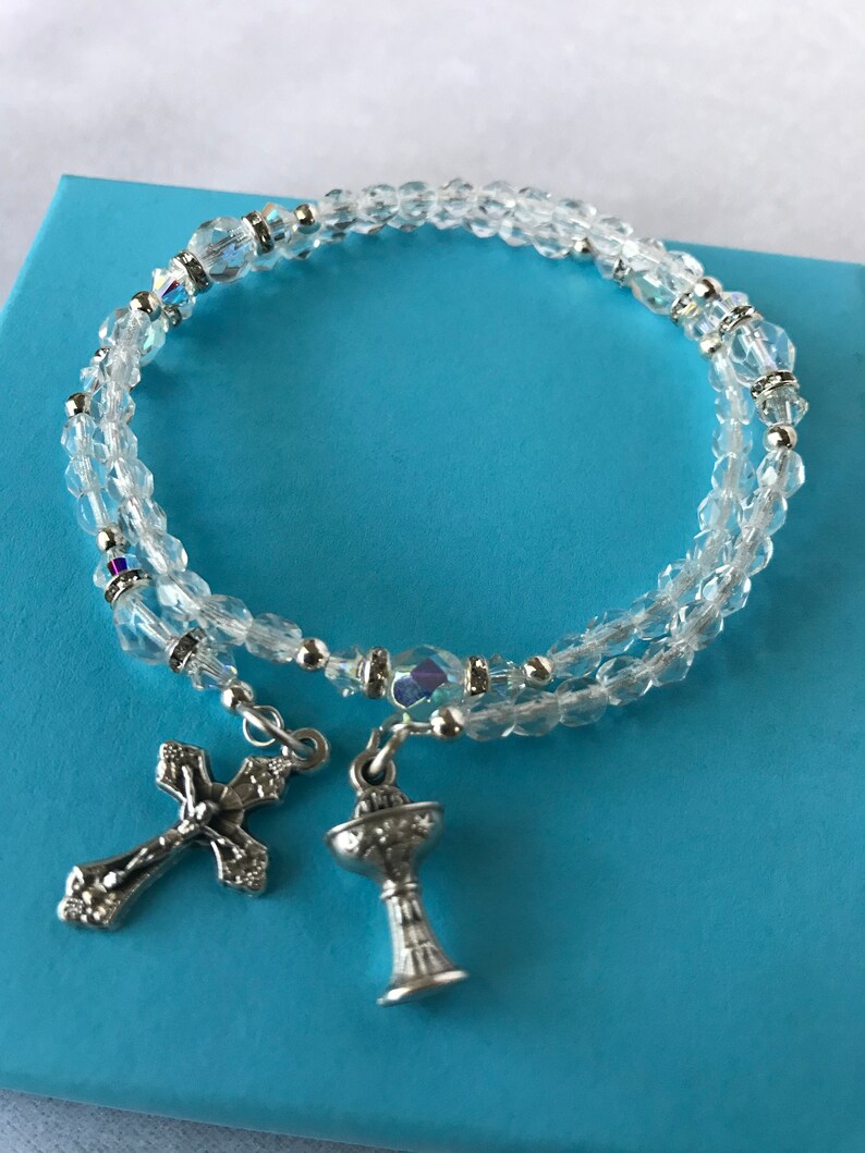 First Holy Communion Rosary Bracelet Rosary Bracelet Crystal Etsy