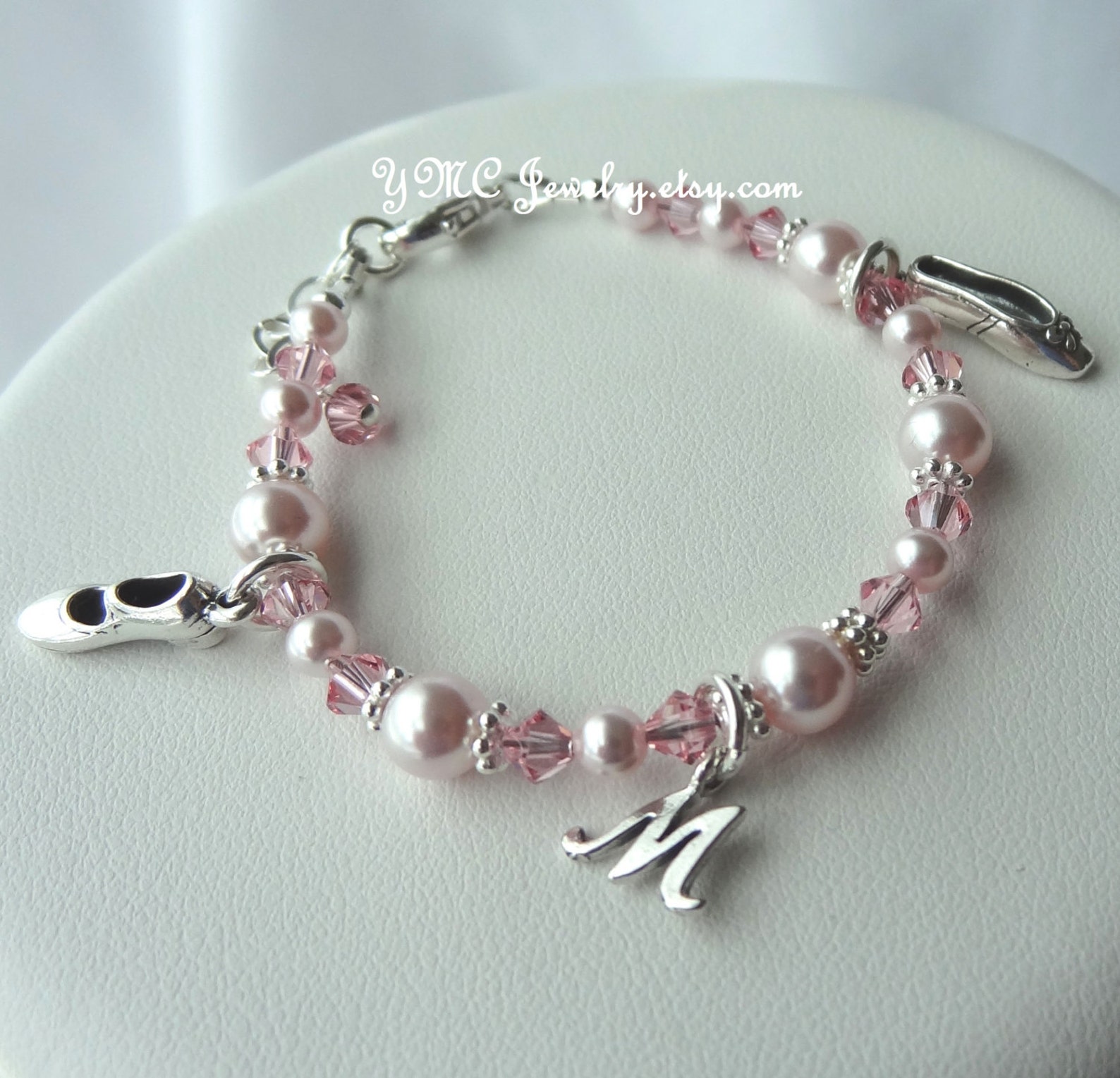 sterling silver ballerina slipper with initial letter bracelet, ballet recital, ballet bracelet, tap shoe bracelet, recital gift