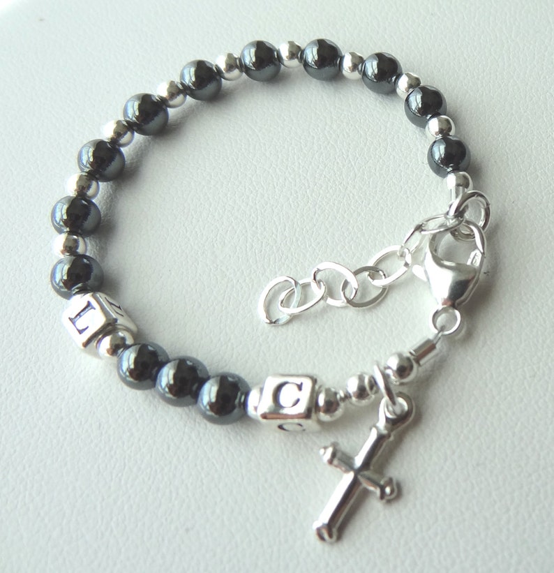 Personalized Silver Initial Rosary Bracelet,Initial Baby Bracelet,Confirmation Bracelet,First Communion Rosary Bracelet,Communion Girls Gift image 4