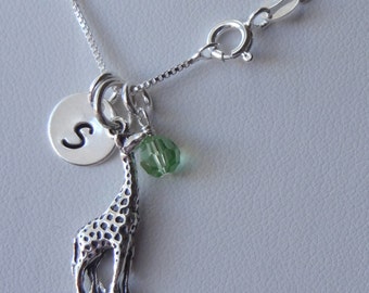Sterling Silver Personalized Giraffe Necklace,Birthstone Necklace,Initial Necklace,New Mom Gift,New Mom Mother Necklace,AnimalLover Necklace