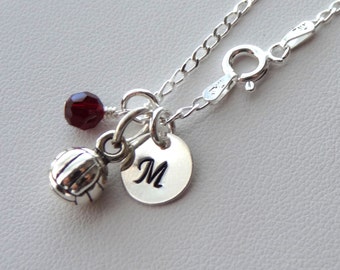 Personalized Birthstone Volleyball Necklace,Volleyball Charm Necklace,Volleyball Coach Gifts, Birthstone Necklace, Team Sport Necklace