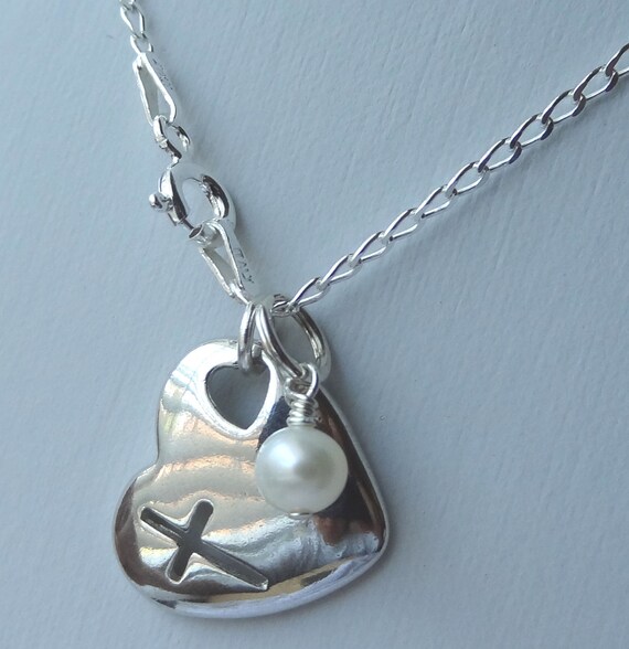 Girls Sterling Silver Cross Heart Locket Necklace