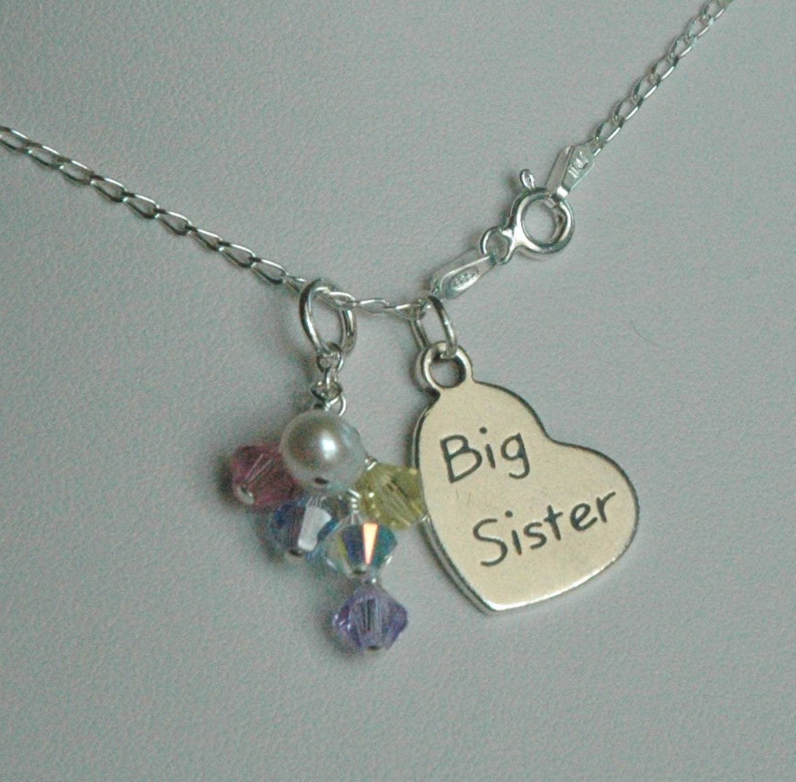 Sterling Silver Little Sister/Big Sister Heart Charm Necklace Etsy