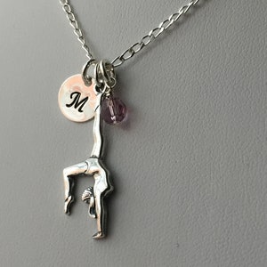 Sterling Silver Personalized Gymnastic Necklace, Birthstone Necklace, Gymnast Necklace, Personalized Gymnast Charm Jewelry,Initial Necklace image 4