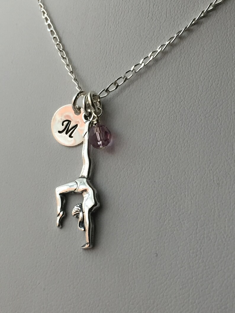 Sterling Silver Personalized Gymnastic Necklace, Birthstone Necklace, Gymnast Necklace, Personalized Gymnast Charm Jewelry,Initial Necklace image 4