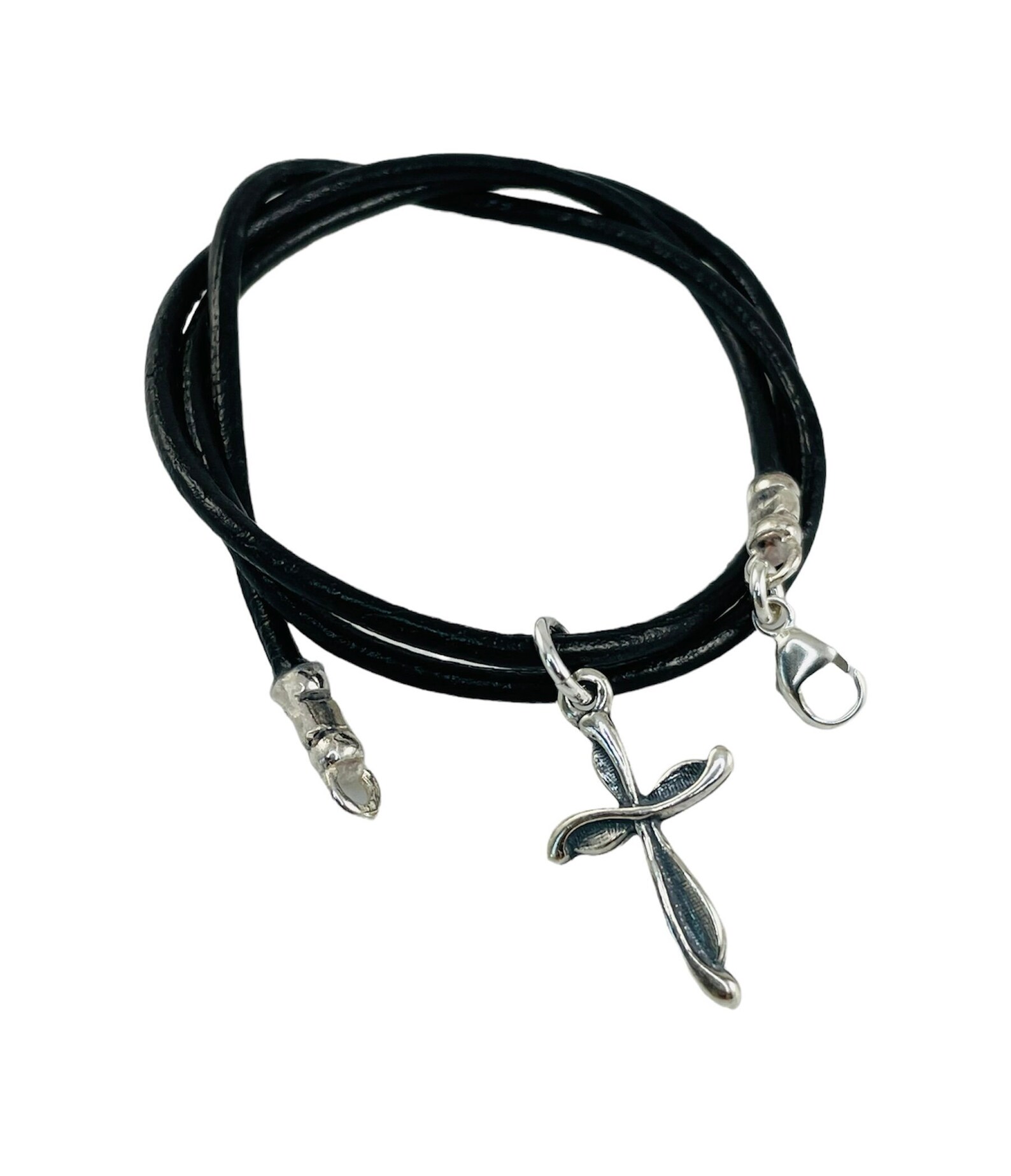 Sterling Silver Leather Cord Cross Boys Necklace Etsy