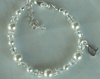 Armband med pärlor för babyflicka, armband för blomsterflicka, armband för juniorbrudtärnor, doparmband, armband för första nattvarden, armband för pärlflicka