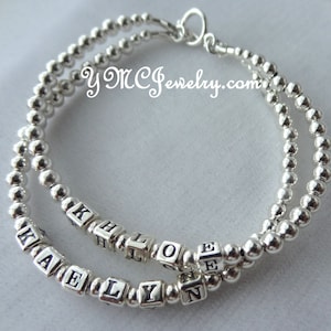 Sterling Silver Mother Name Bracelet,Mother Bracelet, Mother&#39;s Day Present Bracelet, Grandmother, Name Bracelet, Double Strand Name Bracelet