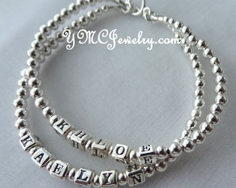 Armband i sterlingsilver med namn till mor, armband till mor, armband till mors dag, armband till mors dag, armband till mormor, namnarmband, armband med dubbelt sträng