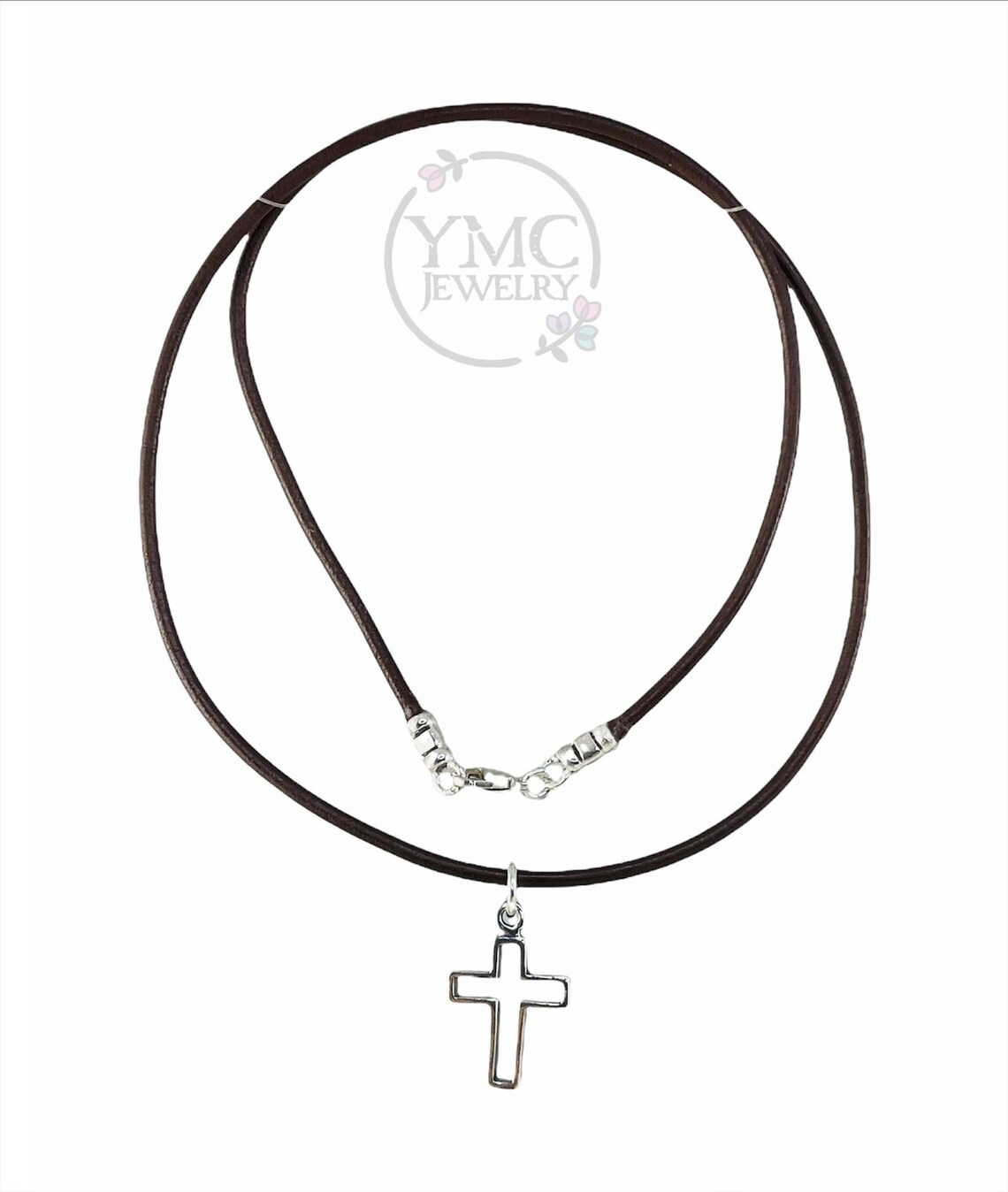 Leather Cord Small Open Cross Boy Necklacefirst Communion Boy Etsy
