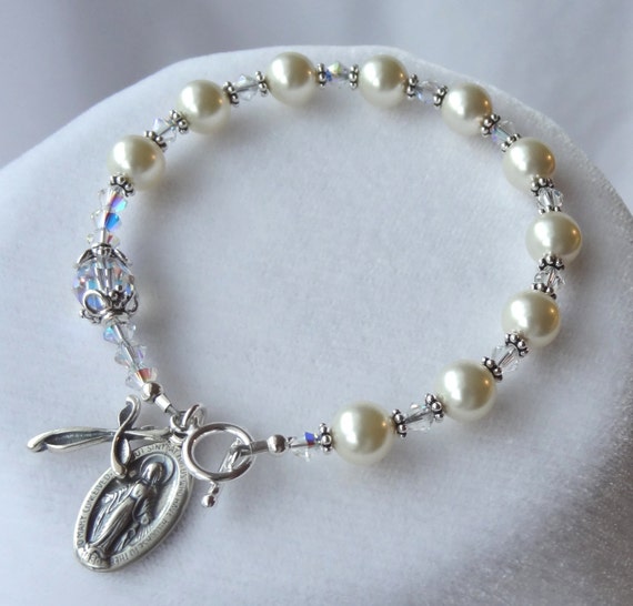 Silver Pearl Rosary Bracelet Communion Pearl Rosary Bracelet Confirmation Bracelet Chaplet Rosary Bracelet Catholic Bride Pearl Rosary Etsy Mexico