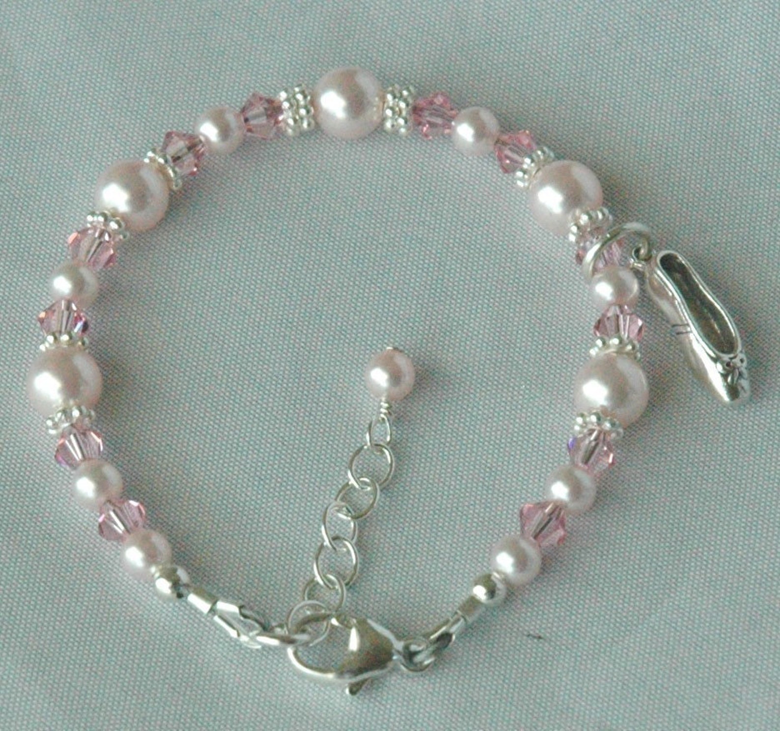 sterling silver ballerina slipper with initial letter bracelet, ballet recital, ballet bracelet, tap shoe bracelet, recital gift