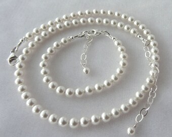 Pulsera/collar de perlas para niña, conjunto de joyas para niña de las flores, conjunto de perlas para bebé, regalo para niña de las flores, conjunto de regalo para niña de las flores, conjunto de perlas