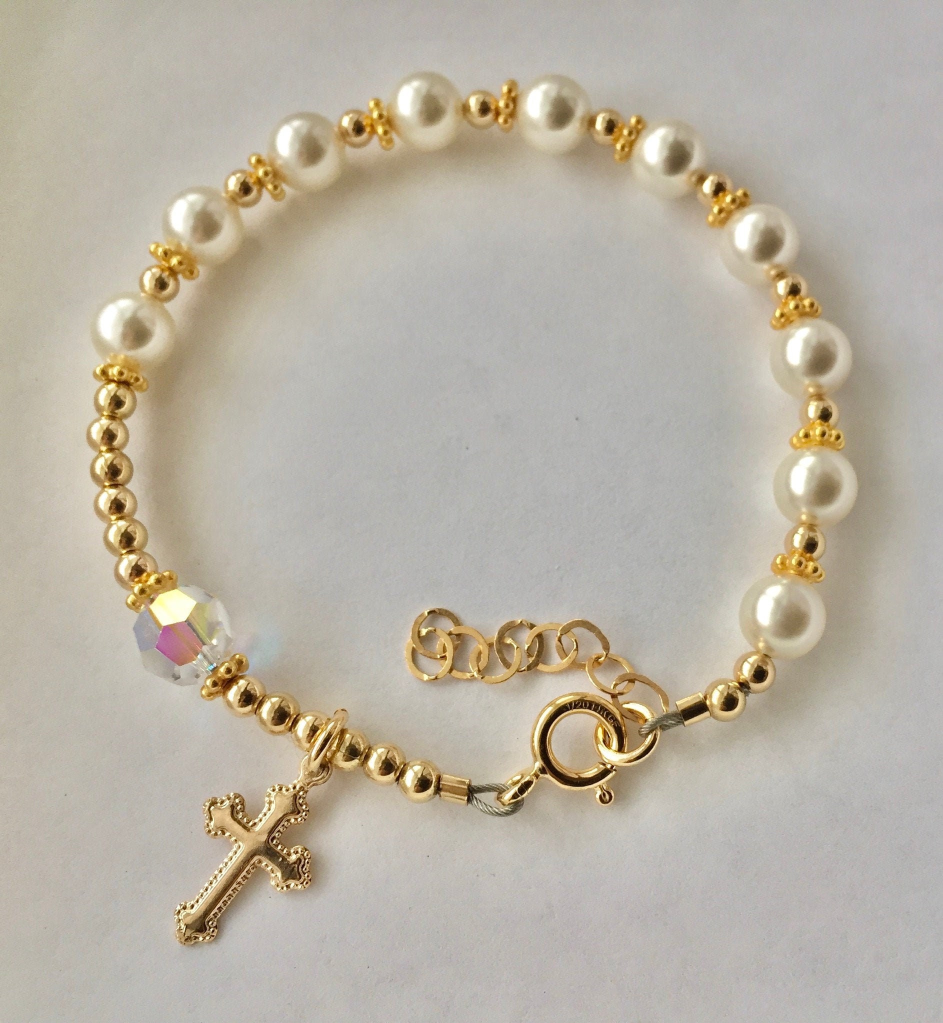 Rosary Pearl Bracelet gold Pearl Rosary Bracelet gold Cross Bracelet first Communion Gold Bracelet baptism Rosary Pearl Bracelet Chaplet Etsy