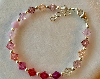 Ombre Pink Bracelet,Pastel Shimmer Bracelet,Pink Shade Crystal Bracelet,Bridesmaid Pink Bracelet,Jr Bridesmaid Bracelet,Little Girl Bracelet