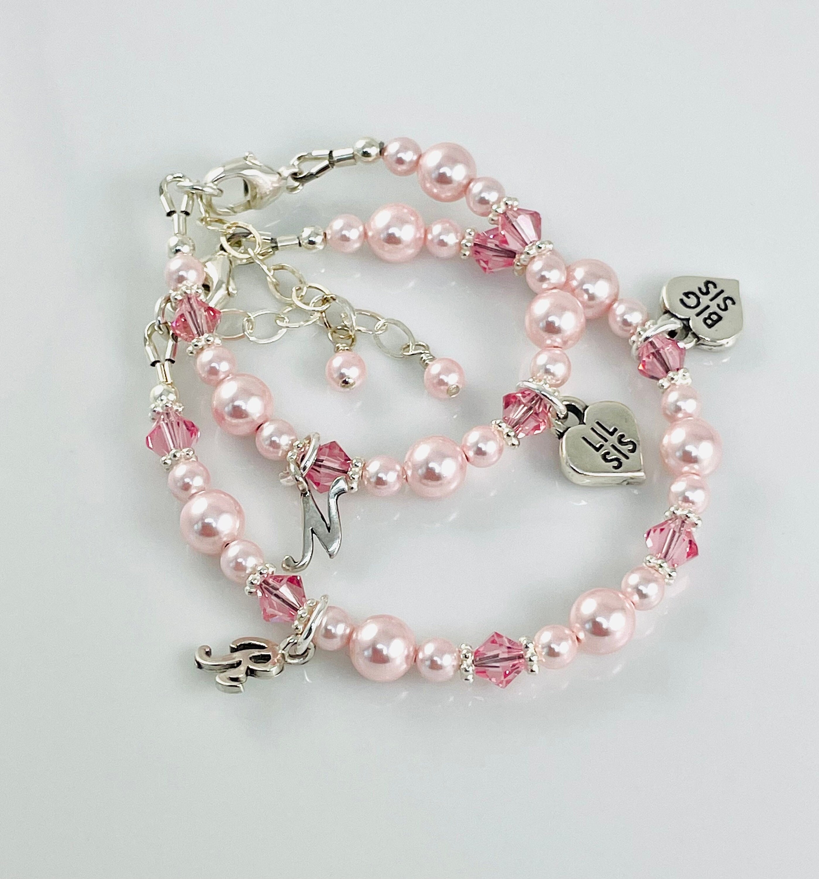 Big Sister Little Sister Initial Children Bracelet,heart Big Sis 