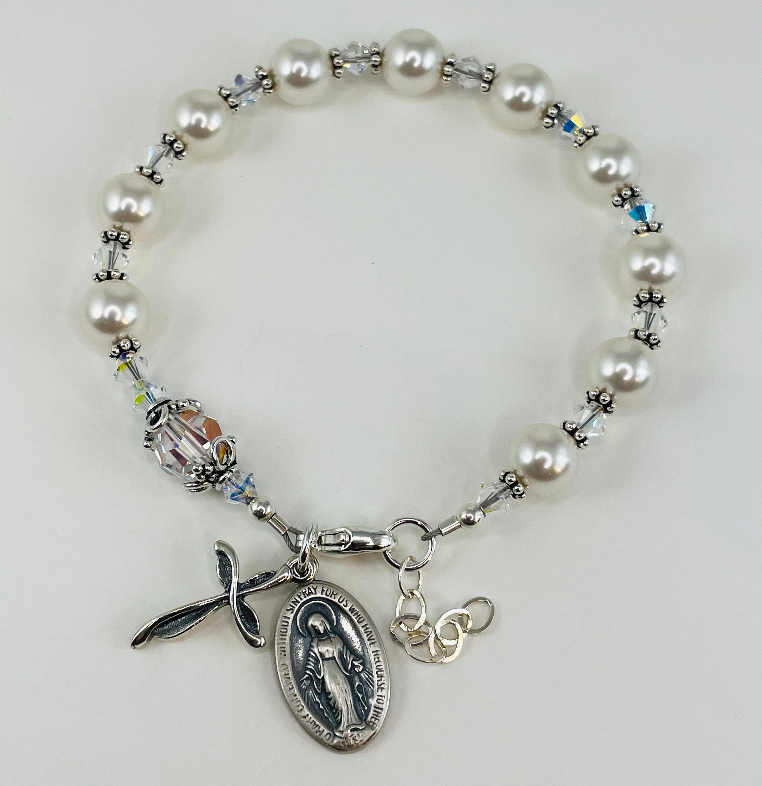 Silver Pearl Rosary BraceletCommunion Pearl Rosary | Etsy