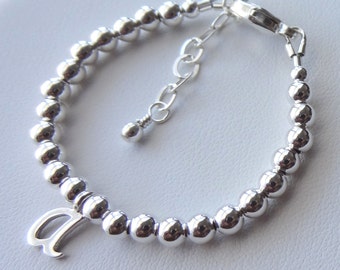 Pulsera personalizada con cuentas de 4 mm en plata de ley, pulsera de regalo para bautismo, bautizo, comunión, confirmación, pulsera personalizada para niña de las flores