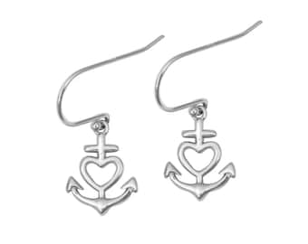 Sterling Silver Heart Anchor Cross Earrings,Sterling Silver Cross Earrings,Heart Earrings,Religious Earrings,Communion Confirmation Earrings