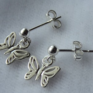 Sterling Silver Butterfly Stud Post Children Earrings,Tiny Butterfly Dangles,Butterfly Ball Stud Post Earrings,Butterflies Earrings Post