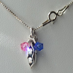Sterling Silver Two Peas in a Pod Charm Necklace,Mom Birthstone Necklace,Pea in a Pod Necklace,New Mom Gift,New Baby Necklace,Twins Necklace