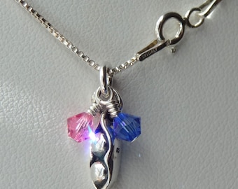 Sterling Silver Two Peas in a Pod Charm Necklace,Mom Birthstone Necklace,Pea in a Pod Necklace,New Mom Gift,New Baby Necklace,Twins Necklace