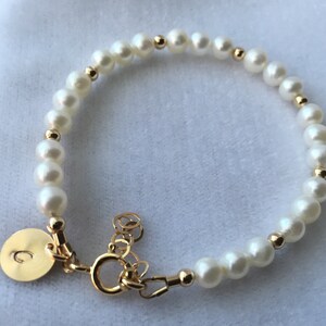 Gold Personalized Real Freshwater Pearl Bracelet,Gold Initial Pearl Bracelet,Baby Flower Little Girl Bracelet,Junior Bridesmaid Pearl Bracel