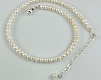 Sterling Silver Baby Girl Freshwater Pearl Necklace,Girl First Pearls,Baptism Pearl Necklace,Flower Girls Pearl Necklace,Real Pearl Necklace