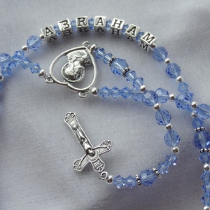 Personalized Sterling Blue Crystal Rosary, First Communion Boy Rosary, Confirmation Catholic Gift Rosary,Baby Boy Baptism Rosary,Blue Rosary
